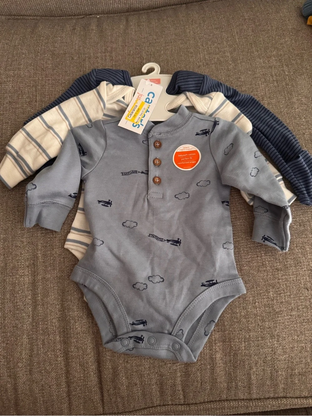 Carter's Blue Airplane Henley One-Piece Set (3-Pack)